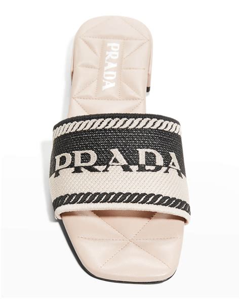 prada bicolor logo cotton flat sandals|prada platform sandals outlet.